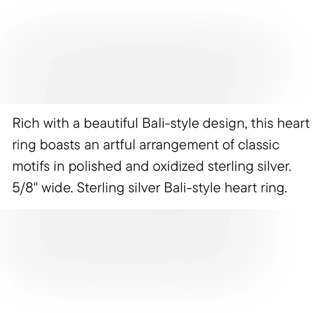 Ross Simons Sterling Silver Bali-Style Heart Ring Size 8 - Picture 4 of 9